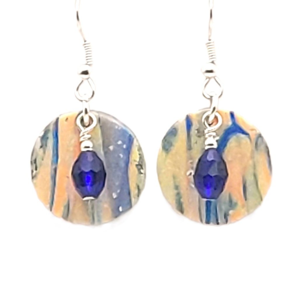 Coastal Charm - Blue Coral Cream Silver - Dangle Earrings - Handmade
